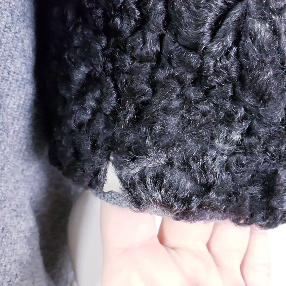 Vintage Curly Lamb Fur Wool Coat Double Breasted Knee Length Coat Gray  Medium - Picture 13 of 16